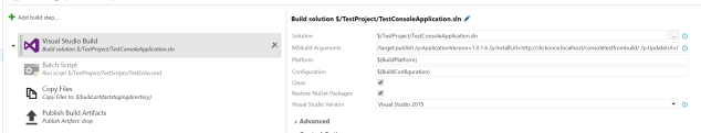 ClickOnce Settings in TFS 2015
